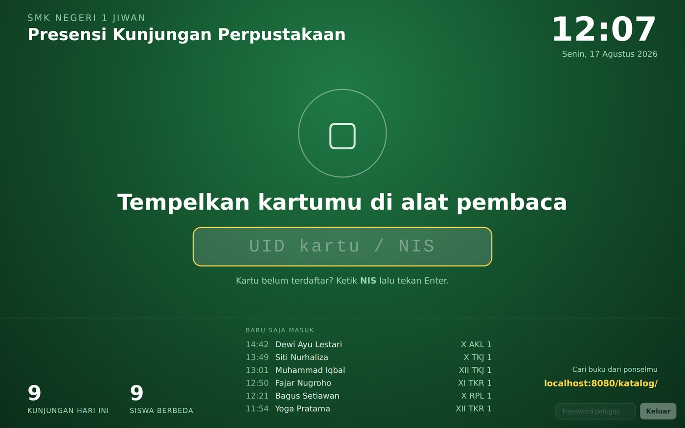 Layar pintu masuk perpustakaan